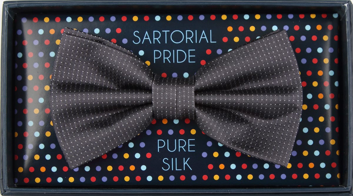 James Adelin Luxury Silk Pinpoint Satin Weave Bow Tie in Charcoal