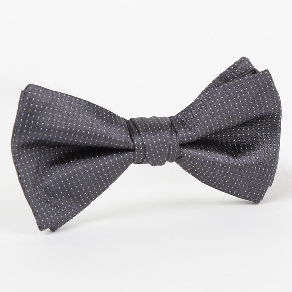 James Adelin Luxury Pure Silk PinPoint Satin Weave Bow Tie in Charcoal & White