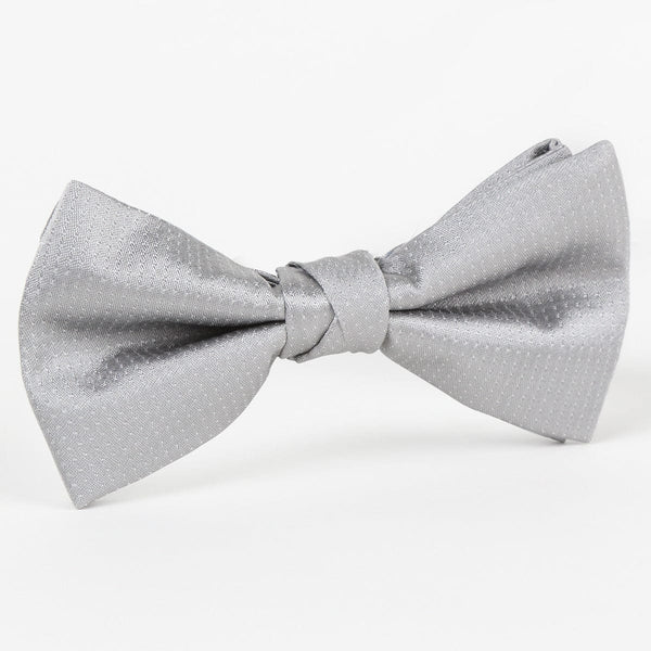 James Adelin Luxury Silk Pin Point Satin Weave Single Dimple Bow Tie in Silver and White