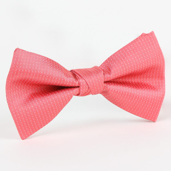 James Adelin Luxury Silk Pin Point Satin Weave Single Dimple Silk Bow Tie in Coral/White