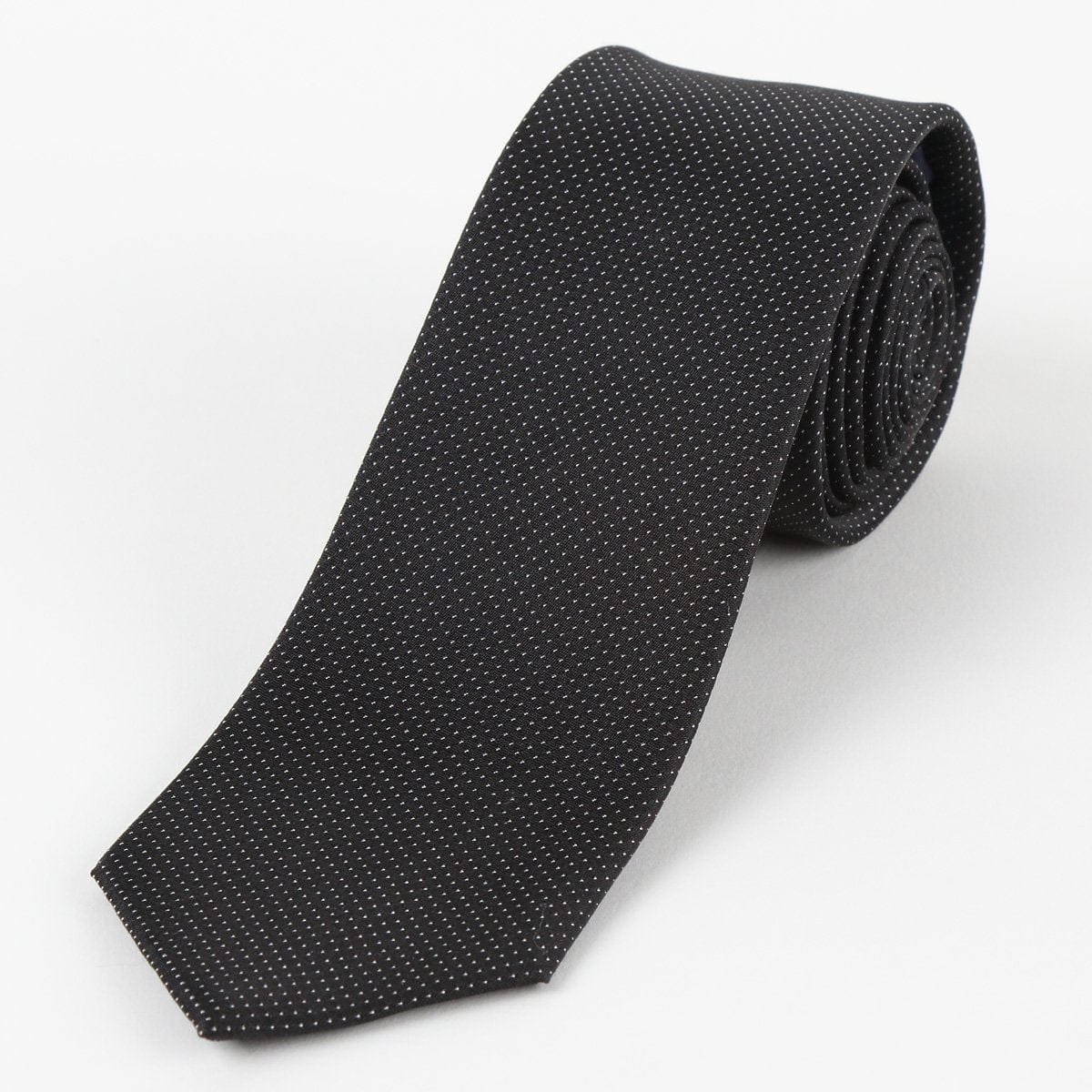 James Adelin Mens Silk Neck Tie in Black Pin Point Satin