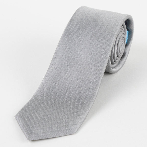 James Adelin Mens Silk Neck Tie in Silver Pin Point Satin Weave