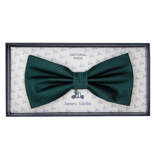 James Adelin Luxury Pure Silk PinPoint Satin Weave Bow Tie in Dark Green/Off White