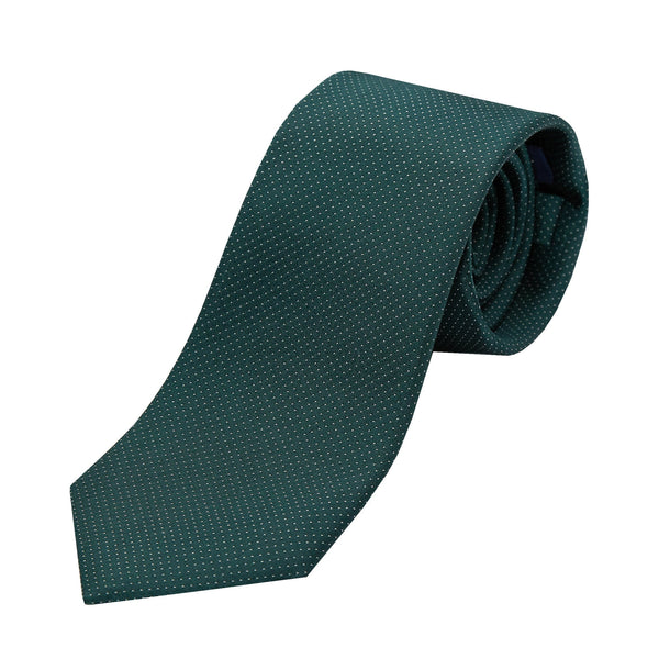 James Adelin Mens Silk Neck Tie in Dark Green/Off White Pin Point Satin