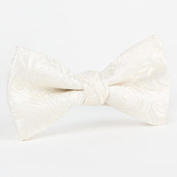 Luxury Pure Silk Paisley Weave Single Dimple Silk Bow Tie in Off White