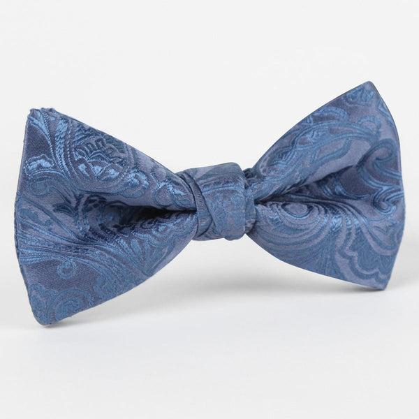 James Adelin Luxury Silk Paisley Weave Single Dimple Silk Bow Tie in Slate