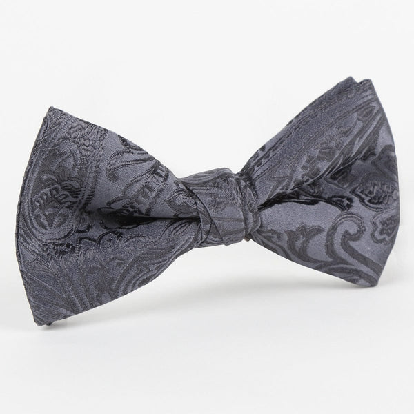James Adelin Luxury Silk Paisley Weave Single Dimple Silk Bow Tie in Charcoal