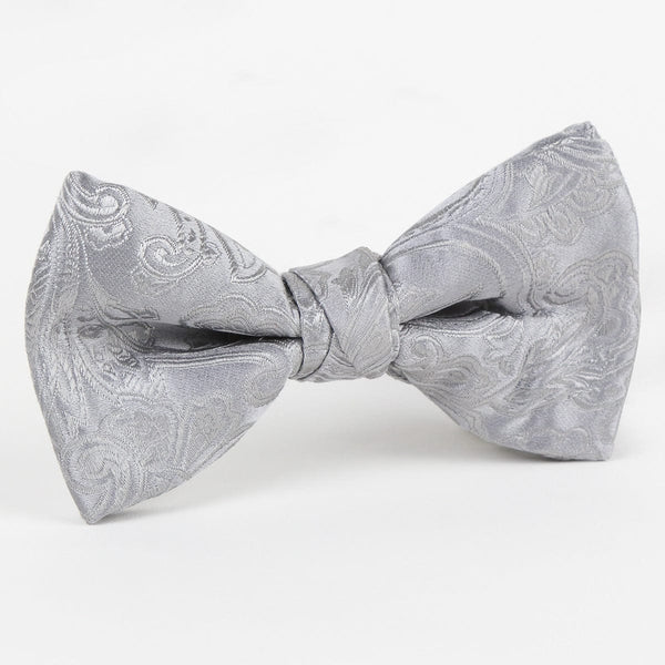 James Adelin Luxury Silk Paisley Weave Single Dimple Bow Tie in Silver