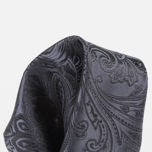 James Adelin Paisley Luxury Pure Silk Pocket Square in Charcoal