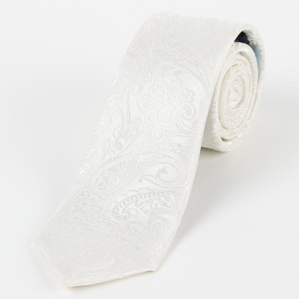 James Adelin Mens Paisley Silk Neck Tie in Off White