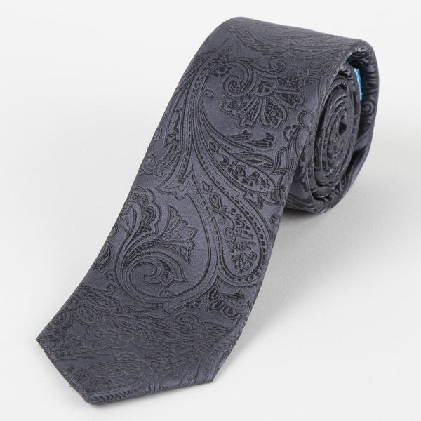 James Adelin Mens Paisley Silk Neck Tie in Charcoal