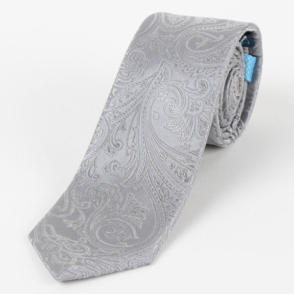 James Adelin Mens Paisley Silk Neck Tie in Silver