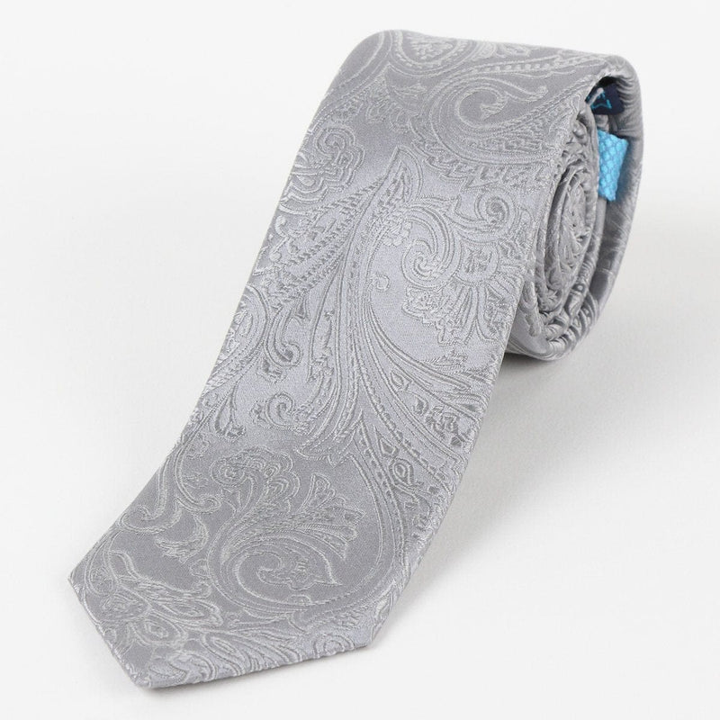James Adelin Mens Paisley Silk Neck Tie in Silver
