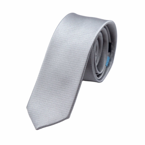 James Adelin Mens Silk Skinny Neck Tie in Silver Twill Weave
