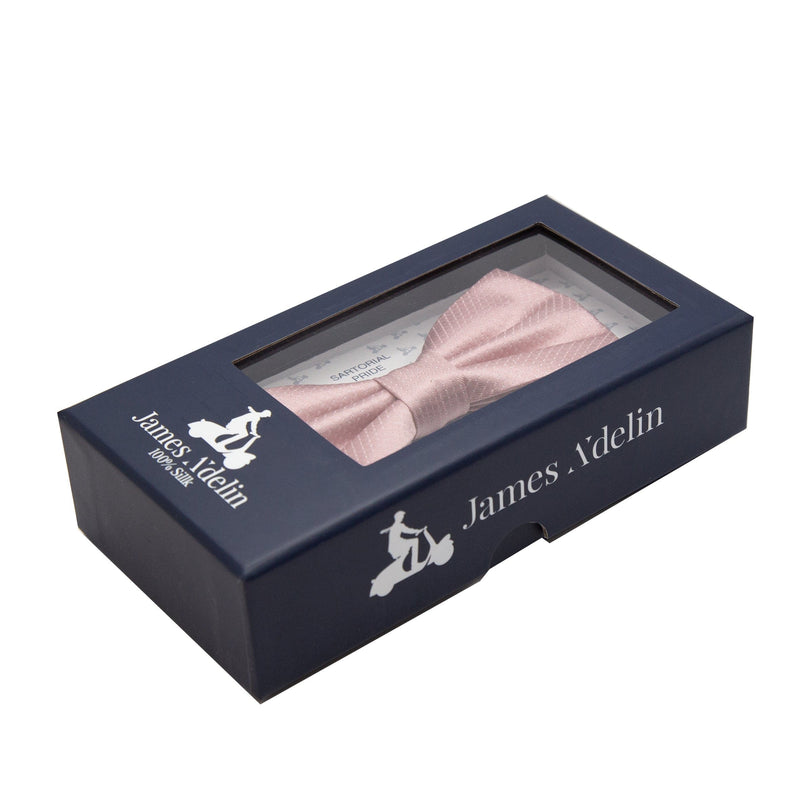 James Adelin Luxury Pure Silk PinPoint Satin Weave Bow Tie in Soft Pink/Off White