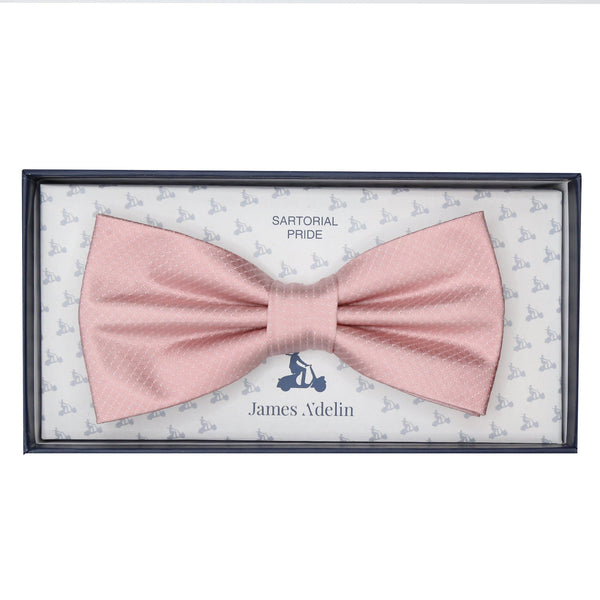 James Adelin Luxury Pure Silk PinPoint Satin Weave Bow Tie in Soft Pink/Off White