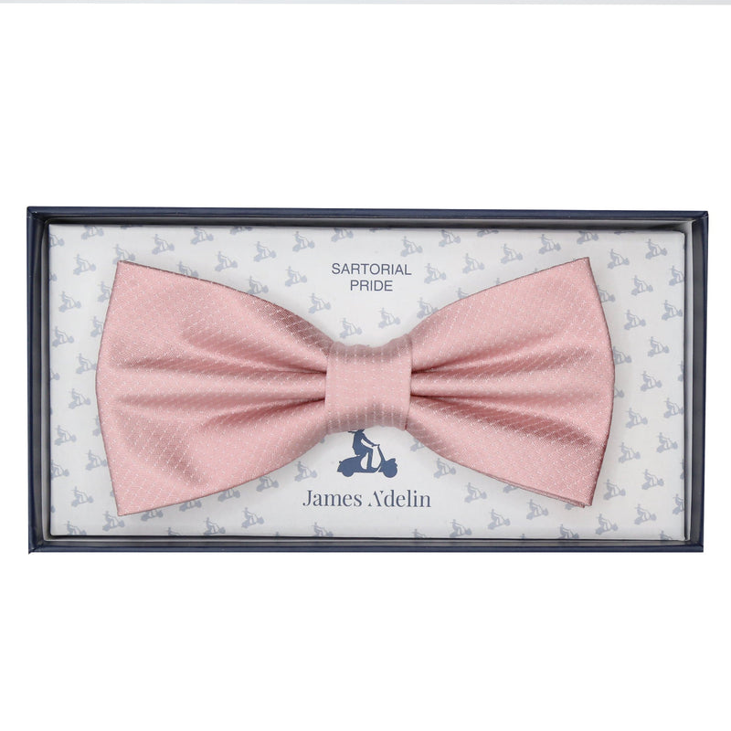 James Adelin Luxury Pure Silk PinPoint Satin Weave Bow Tie in Soft Pink/Off White