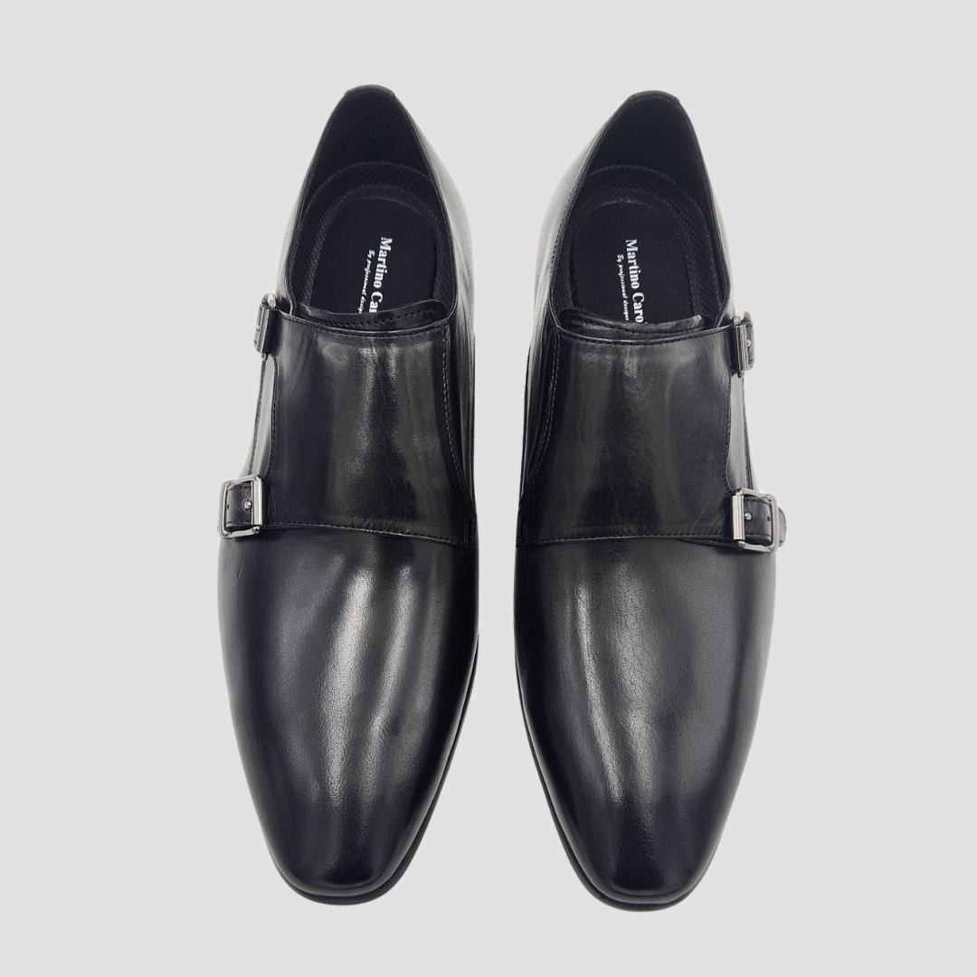 Martino Carolus Two Buckle Leather Shoe in Black FM27B