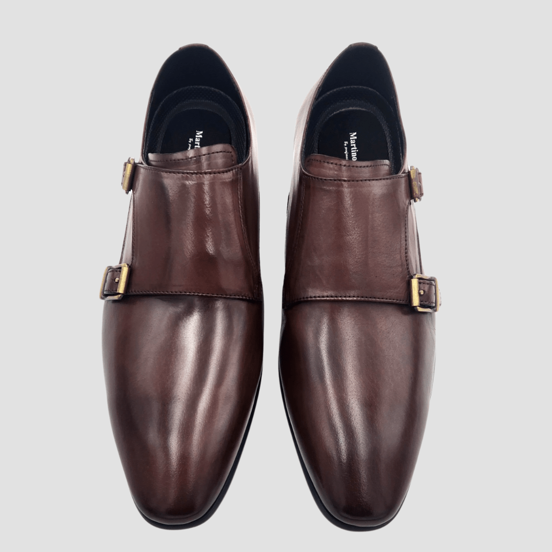 Martino Carolus Two Buckle Leather Shoe in Brown FM27C