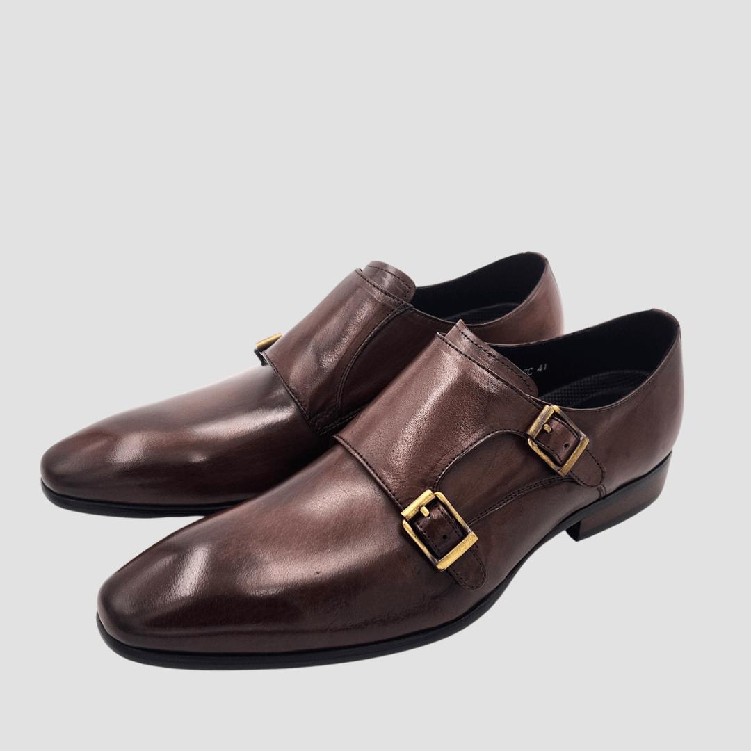 Martino Carolus Two Buckle Leather Shoe in Brown FM27C