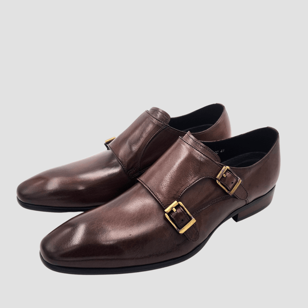 Martino Carolus Two Buckle Leather Shoe in Brown FM27C