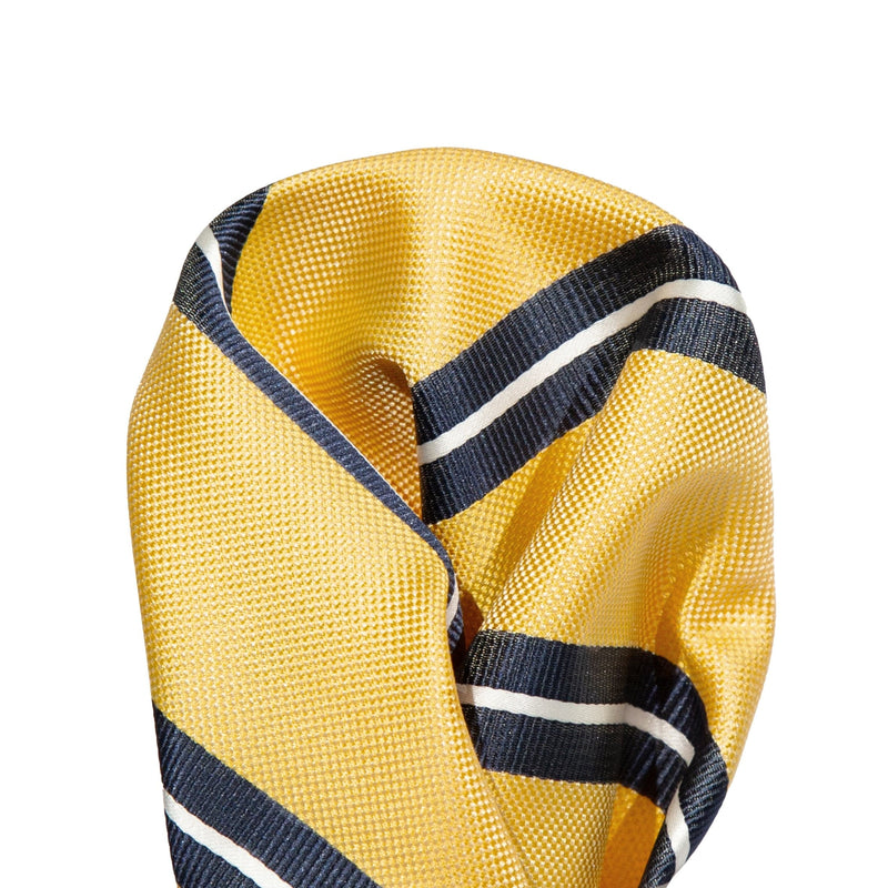 James Adelin Luxury Regimental Stripe Pocket Square in Gold, Navy and White