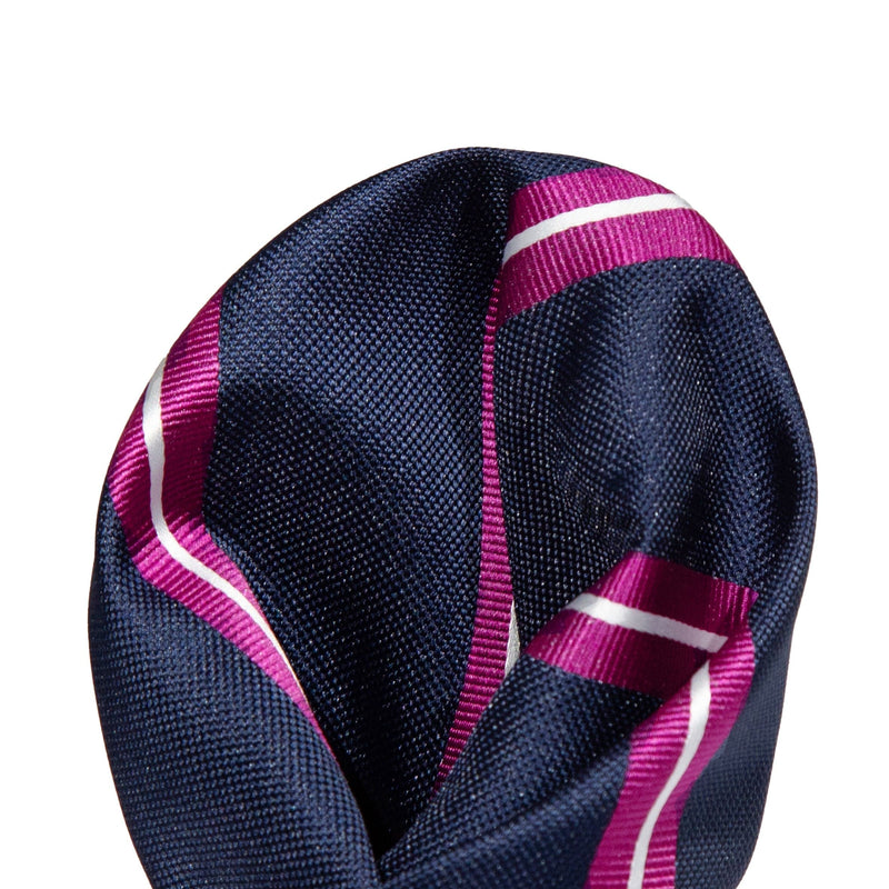 James Adelin Luxury Large Regimental Stripe Pocket Square in Navy, Magenta and White