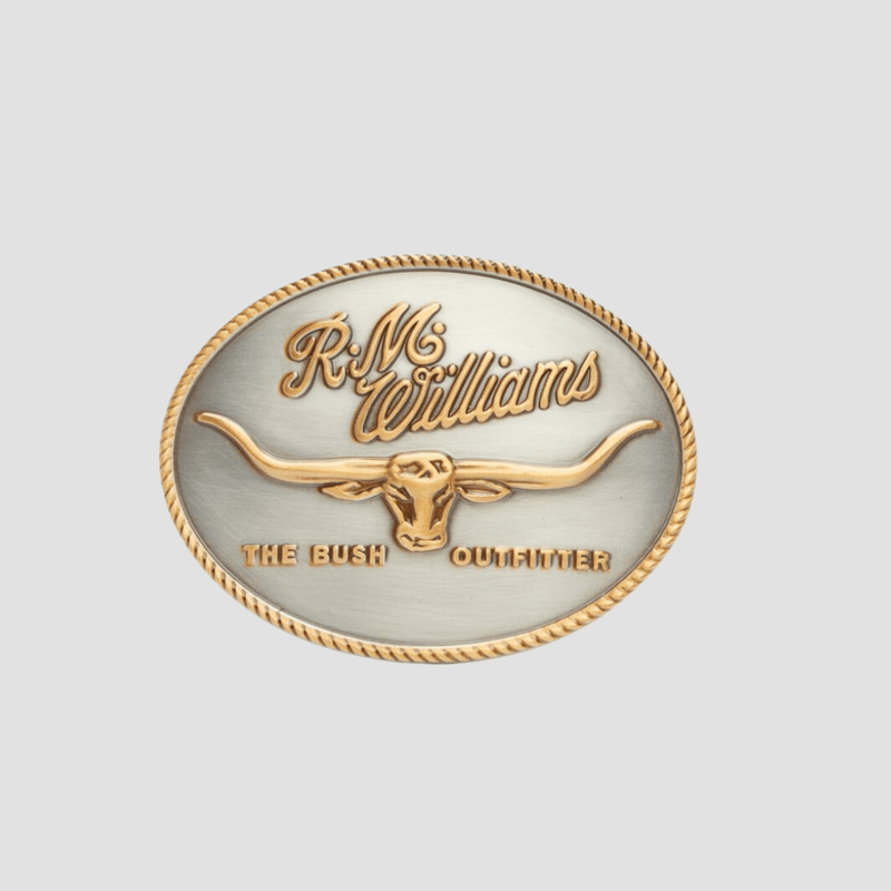 R.M. Williams Logo Buckle in Gold/Silver Nickel and Brass - In Store Only