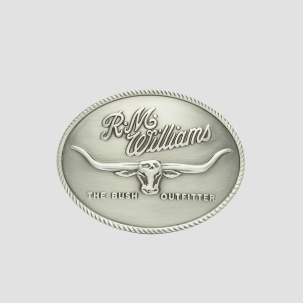 R.M. Williams Logo Buckle in Silver Nickel and Brass - In Store Only