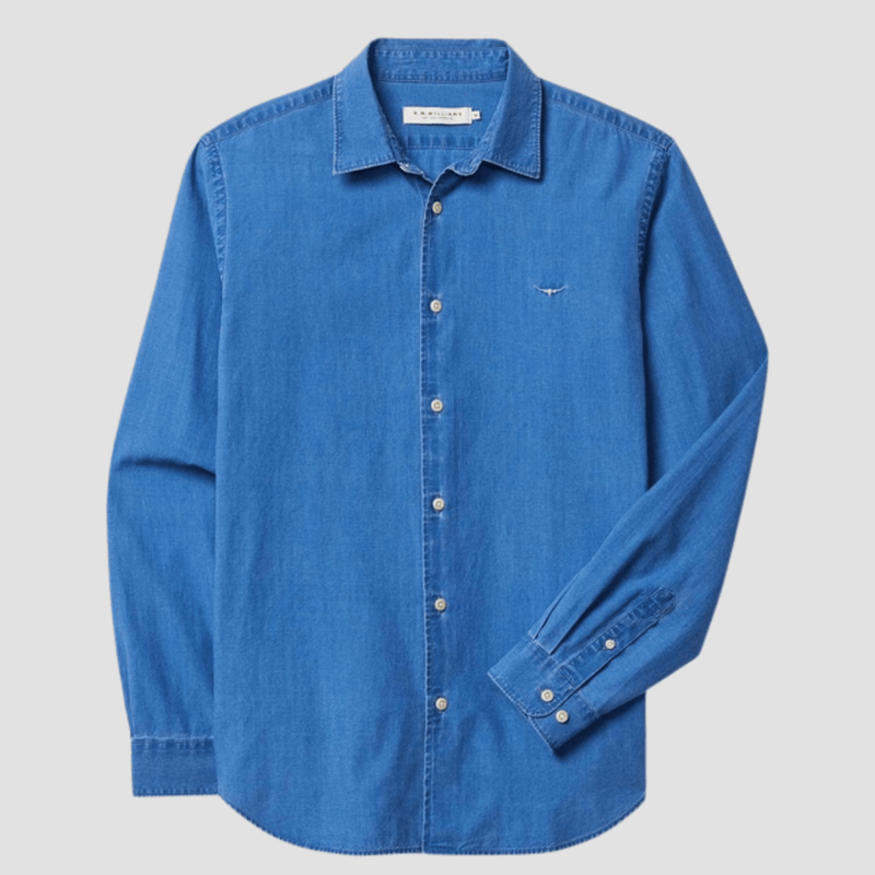 R.M. Williams Mens Arno Shirt in Indigo Pure Cotton - In Store Only