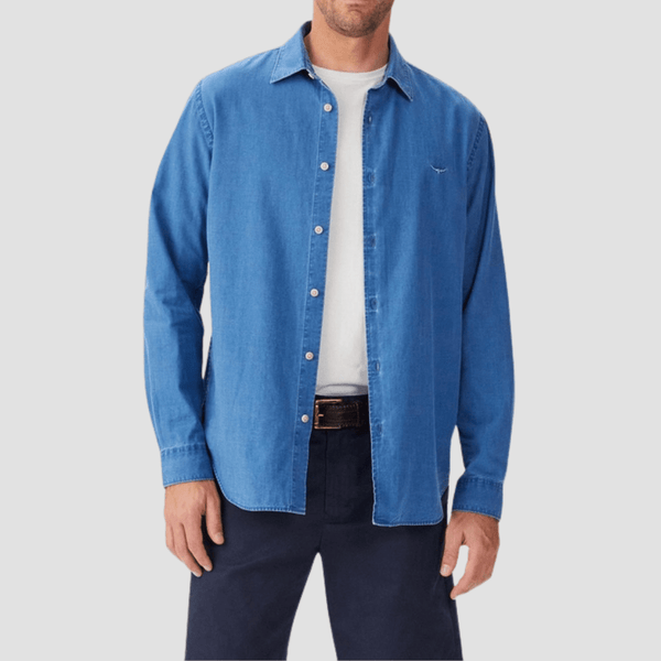 R.M. Williams Mens Arno Shirt in Indigo Pure Cotton - In Store Only