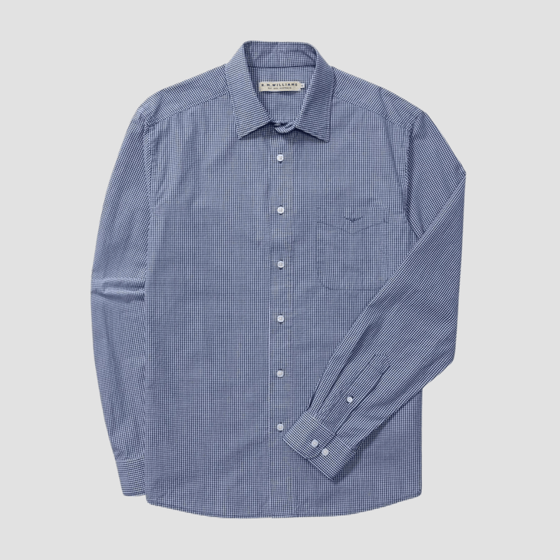 R.M. Williams Mens Classic Shirt in Navy Gingham Pure Organic Cotton - In Store Only