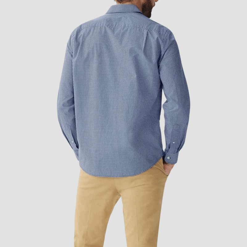 R.M. Williams Mens Classic Shirt in Navy Gingham Pure Organic Cotton - In Store Only