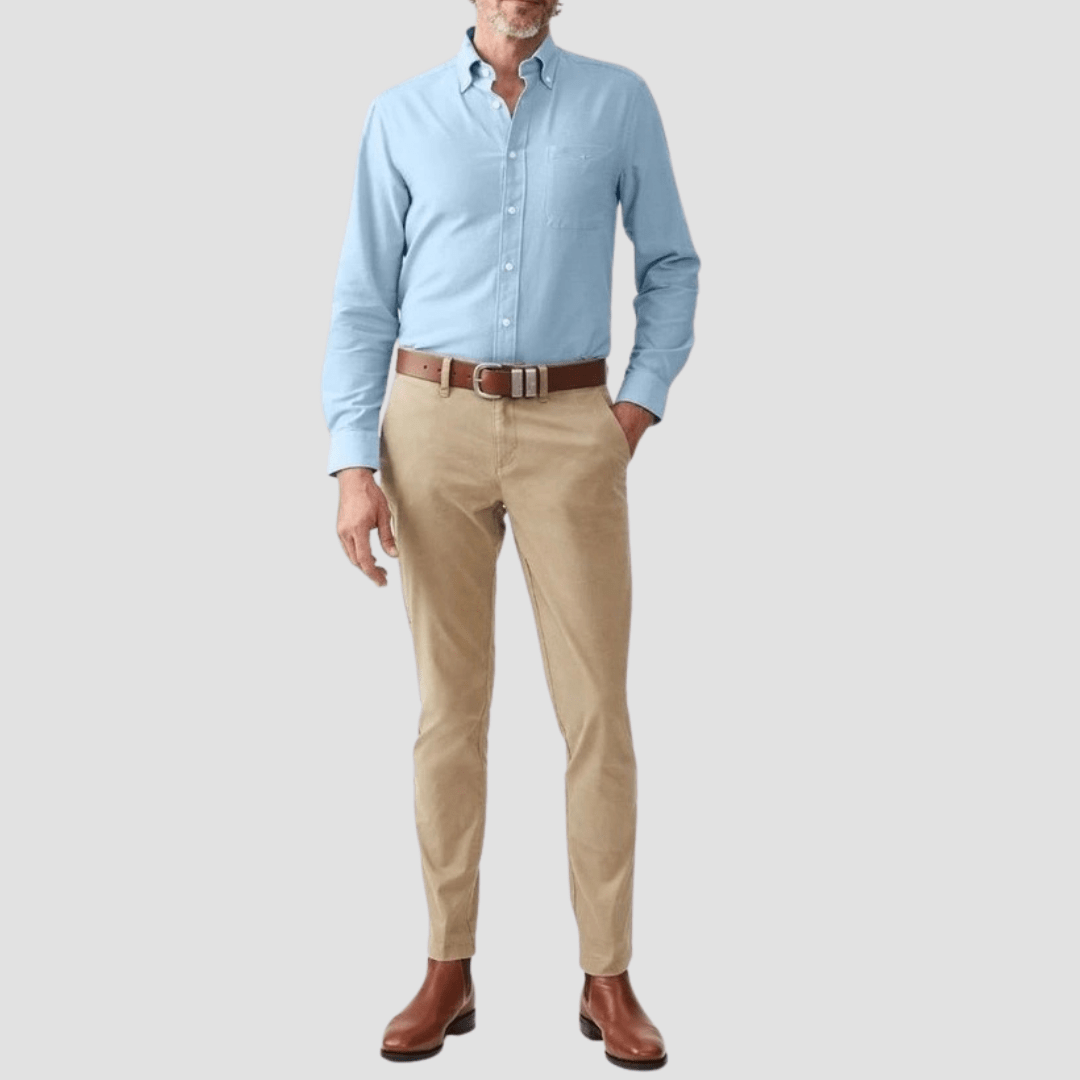 R.M. Williams Mens Collins Oxford Shirt in Light Blue Pure Cotton - In Store Only