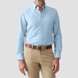R.M. Williams Mens Collins Oxford Shirt in Light Blue Pure Cotton - In Store Only