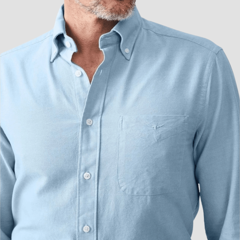 R.M. Williams Mens Collins Oxford Shirt in Light Blue Pure Cotton - In Store Only