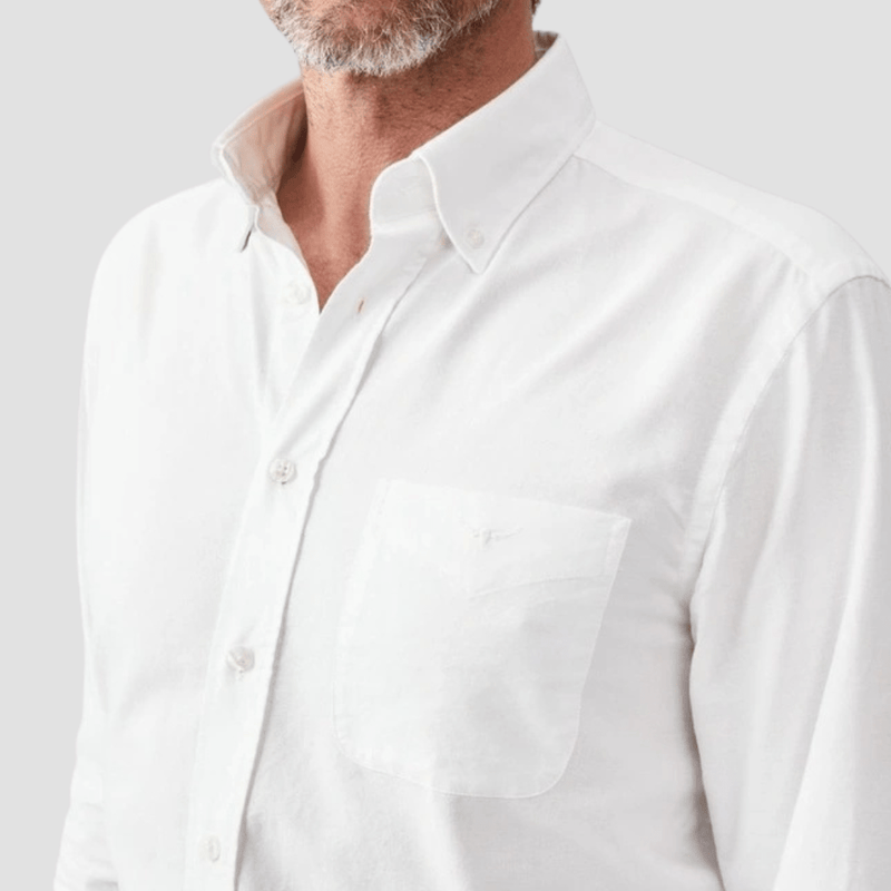 R.M. Williams Mens Collins Oxford Shirt in White Pure Cotton - In Store Only
