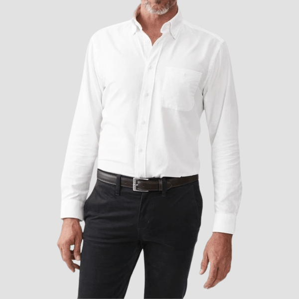 R.M. Williams Mens Collins Oxford Shirt in White Pure Cotton - In Store Only