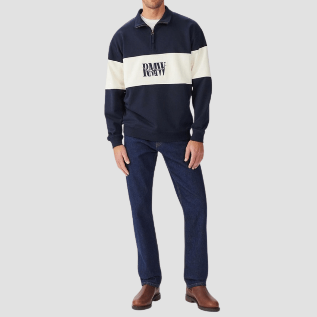 R.M. Williams Mens Heritage 1/4 Zip Sweatshirt in Navy - In Store Only