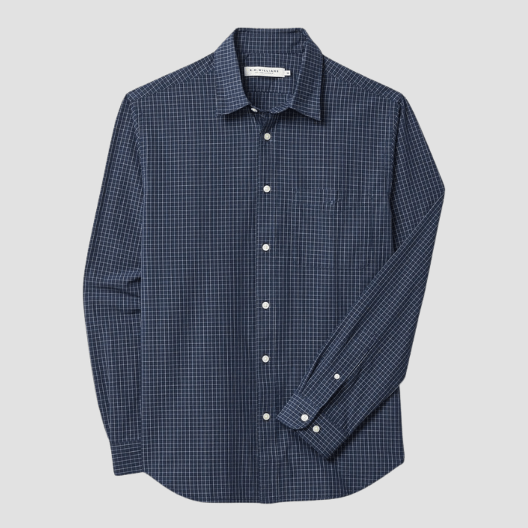 R.M. Williams Mens Kimberley Poplin Shirt Shirt in Navy Pure Cotton - In Store Only