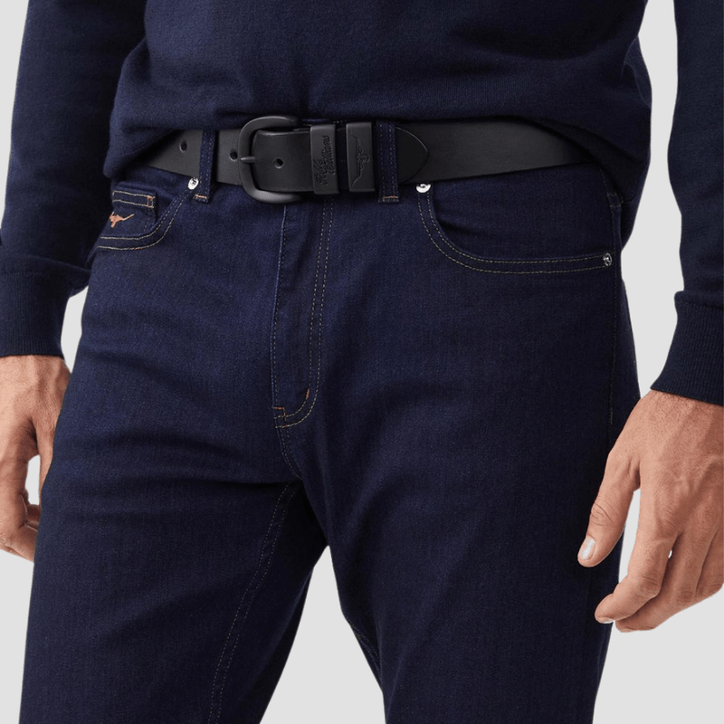 R.M. Williams Mens Leather Drover Belt in Black - In Store Only
