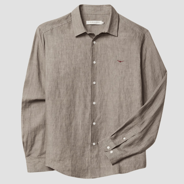 R.M. Williams Mens Newman Classic Linen Shirt in Fatigue - In Store Only