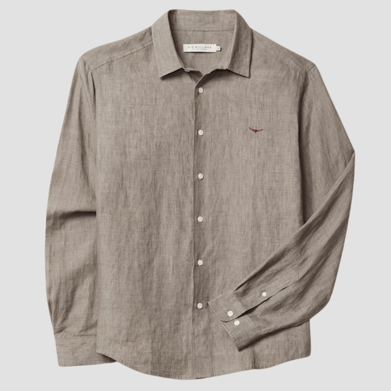 R.M. Williams Mens Newman Classic Linen Shirt in Fatigue - In Store Only