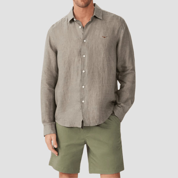 R.M. Williams Mens Newman Classic Linen Shirt in Fatigue - In Store Only