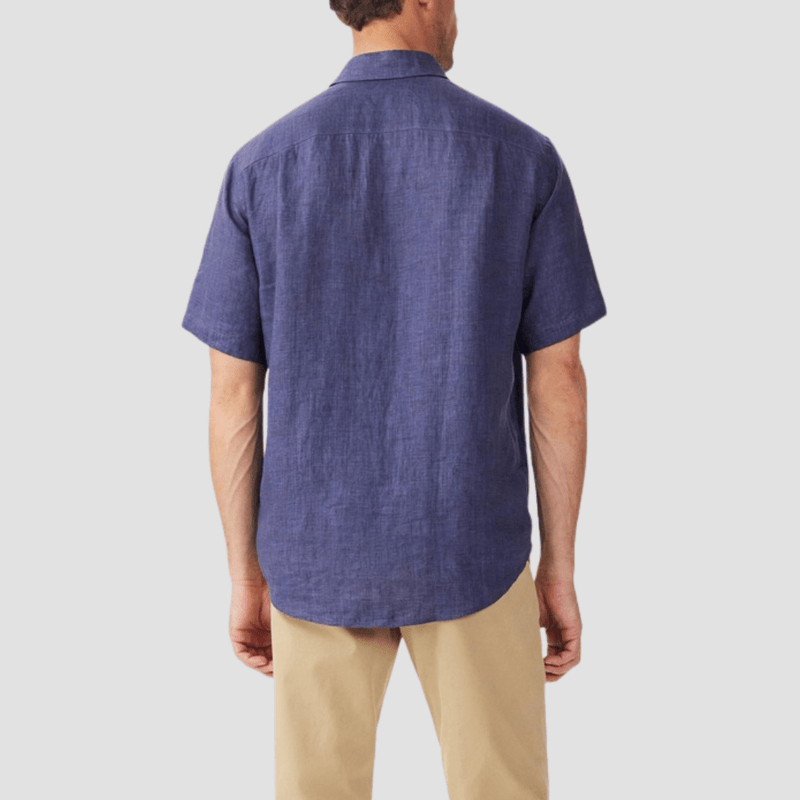 R.M. Williams Mens Newman Linen Short Sleeve Shirt in Navy - In Store Only