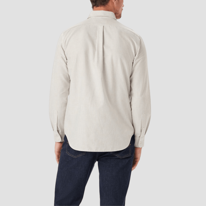 R.M. Williams Mens Oxford Stripe Shirt in Brown Pure Organic Cotton - In Store Only