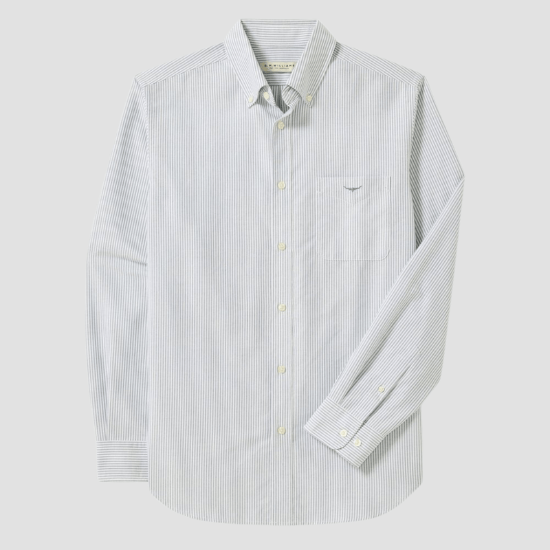 R.M. Williams Mens Oxford Stripe Shirt in Navy Pure Organic Cotton - In Store Only