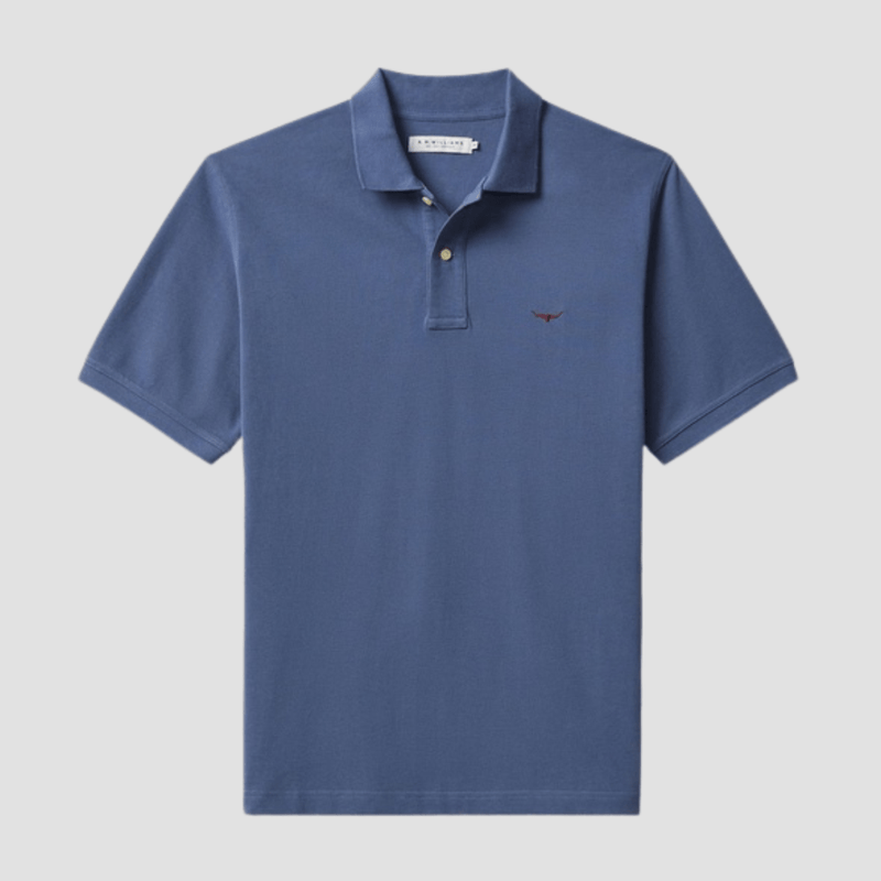 R.M. Williams Mens Rod Polo in Blue Pure Cotton - In Store Only