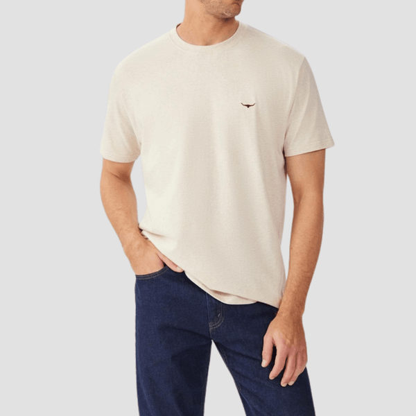 R.M. Williams Mens Parson T-Shirt in Sand Pure Cotton - In Store Only