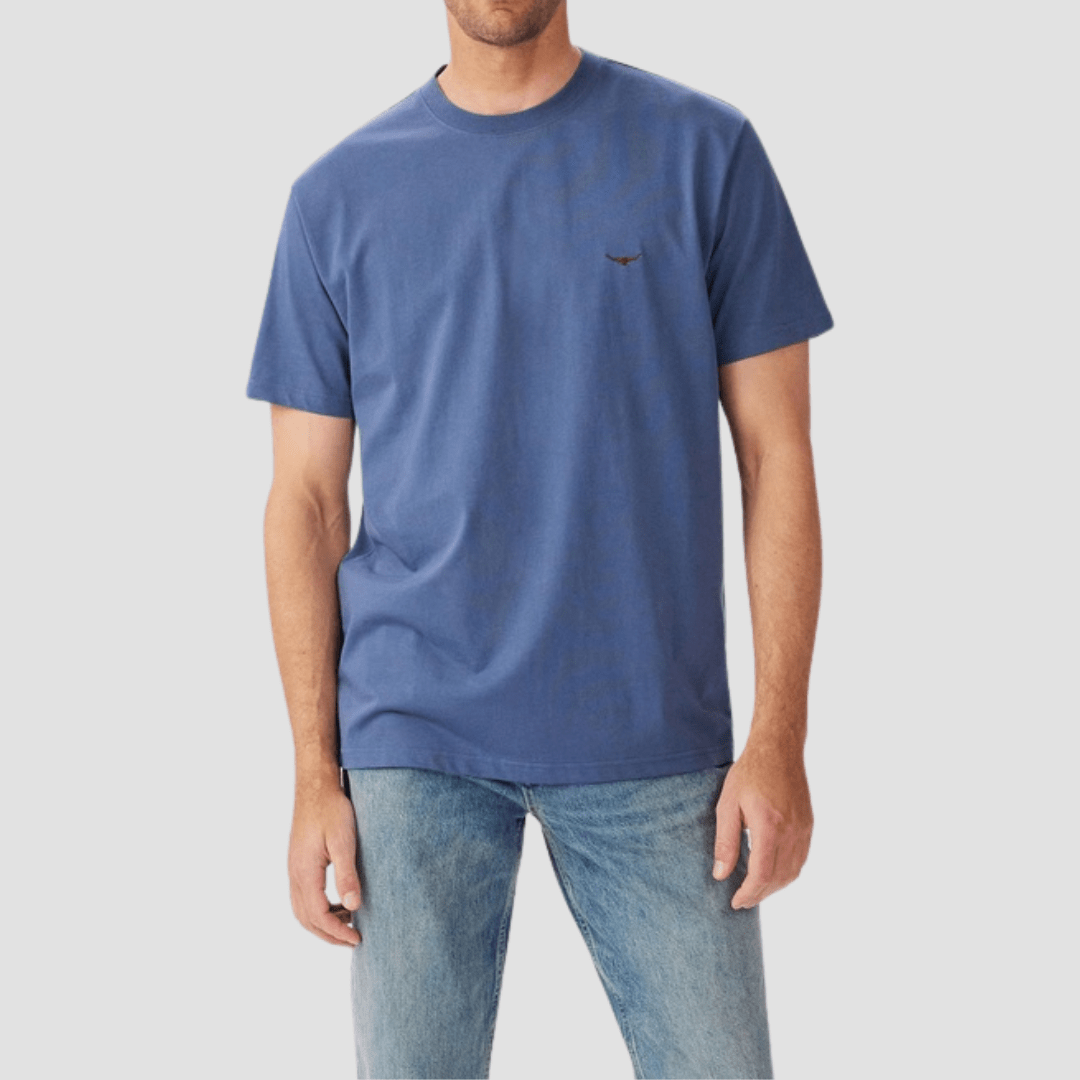 R.M. Williams Mens Parson T-Shirt in Vintage Indigo Pure Cotton - In Store Only